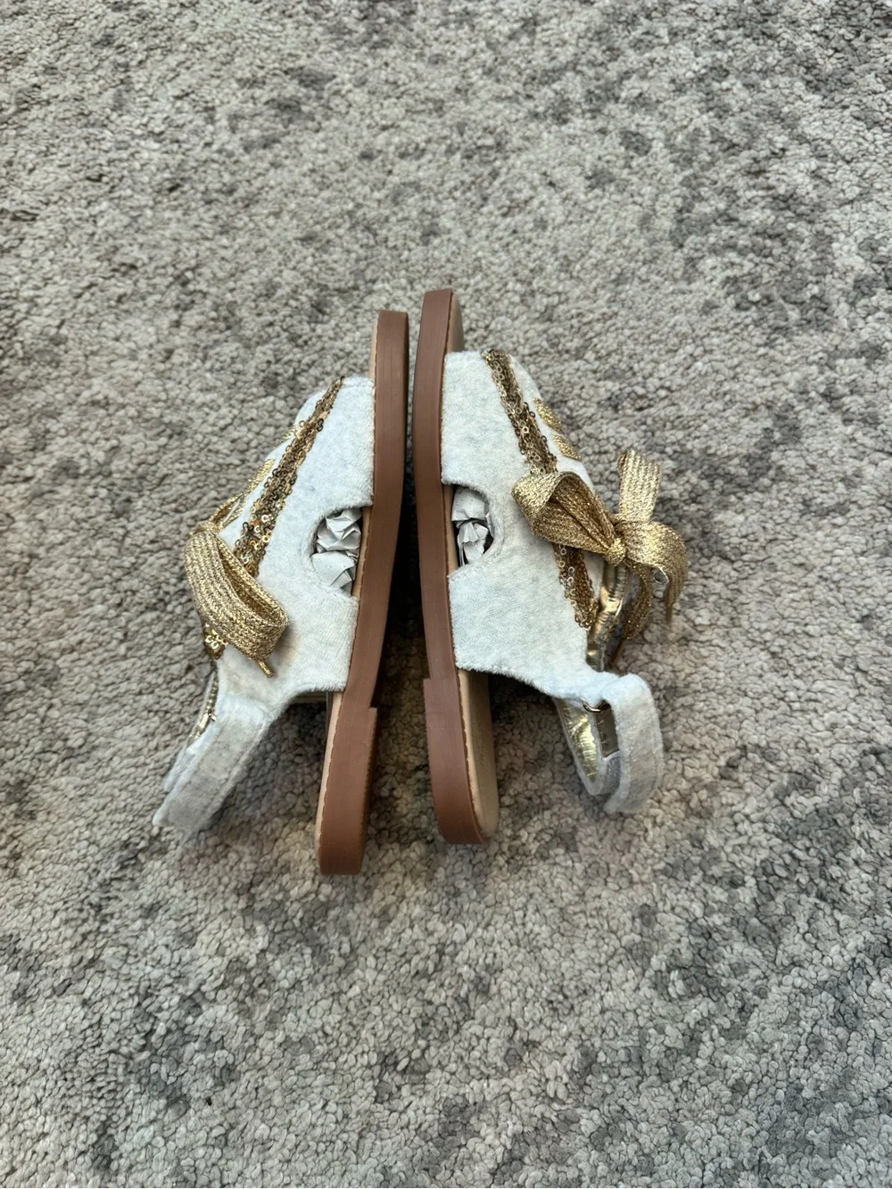 Joyfolie Girls White Velvet Gold Sequin Sandals Size 1